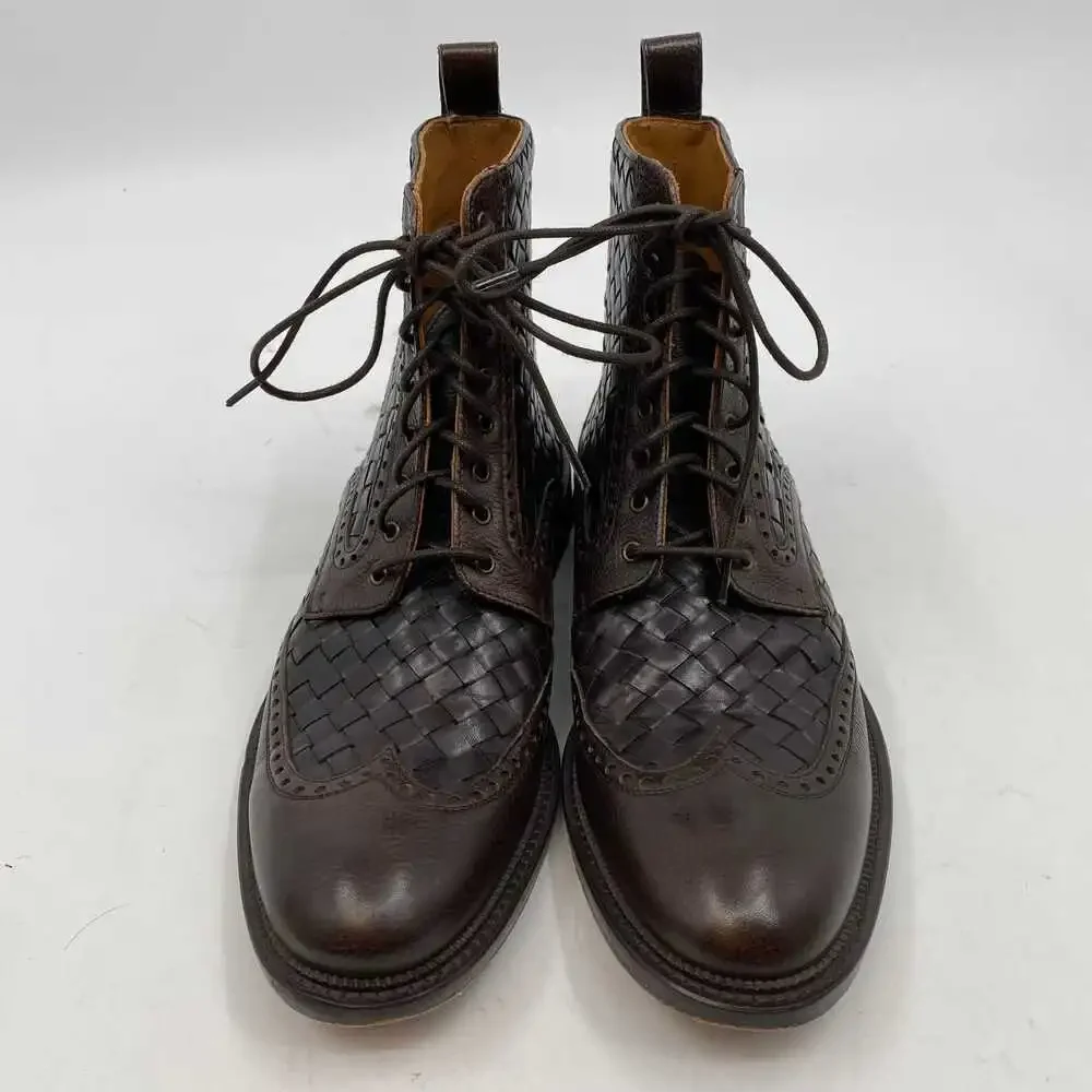 Taft Brown Saint Woven Leather Lace-Up Boots | EU41 (US8)